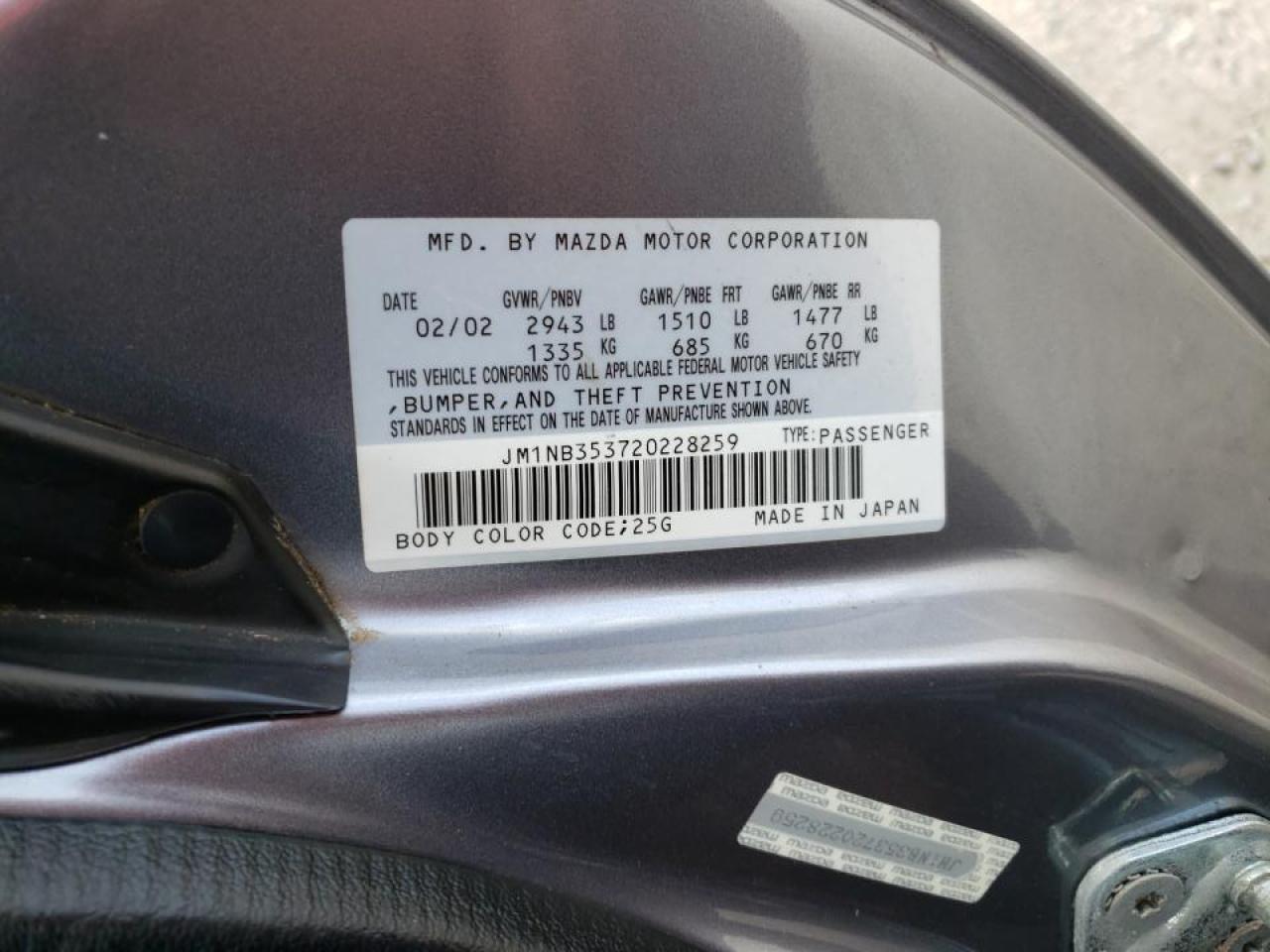 Photo 10 from auction – 2002 MAZDA MX-5 MIATA with VIN JM1NB353720228259