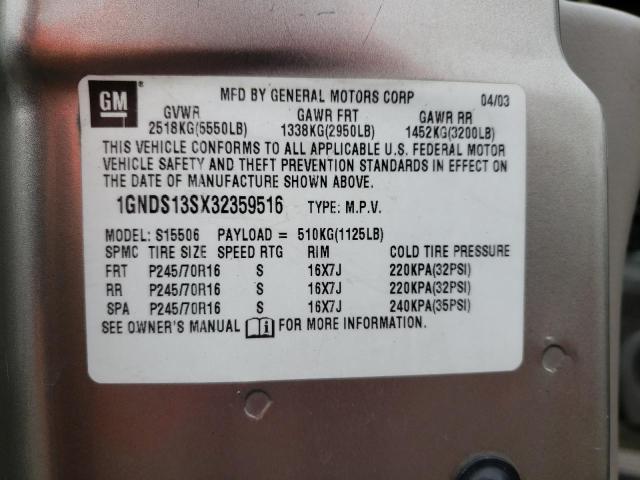 Photo 10 from auction – 2003 CHEVROLET TRAILBLAZE with VIN 1GNDS13SX32359516