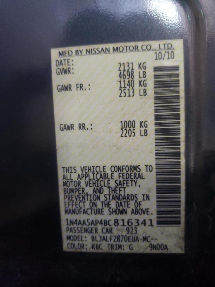 Photo 10 from auction – 2011 NISSAN MAXIMA S with VIN 1N4AA5AP4BC816341