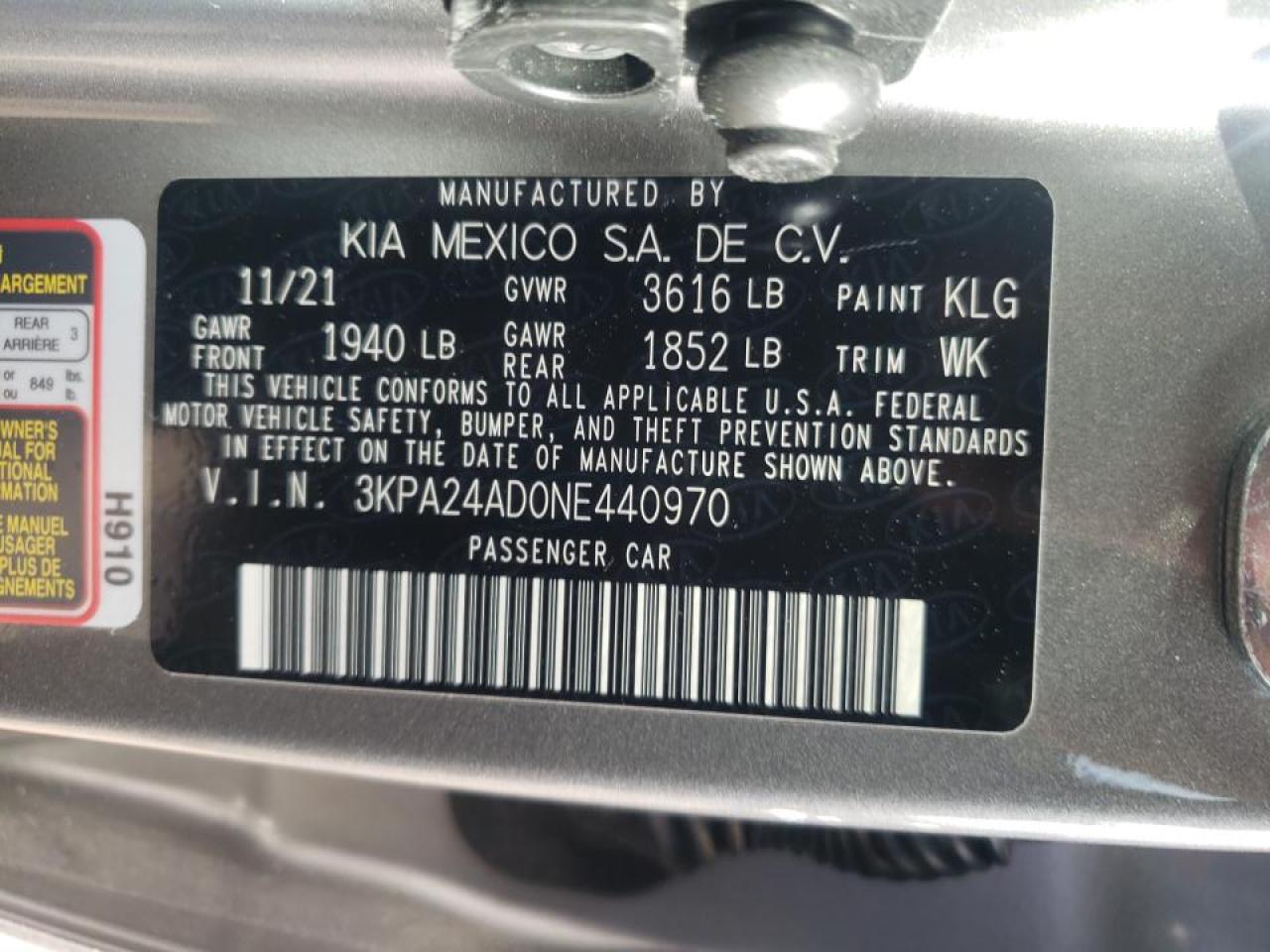 Photo 10 from auction – 2022 KIA RIO with VIN 3KPA24AD0NE440970