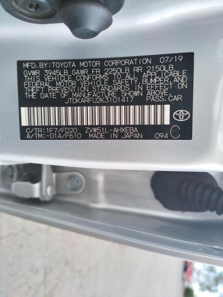Photo 10 from auction – 2019 TOYOTA PRIUS with VIN JTDKARFU2K3101417