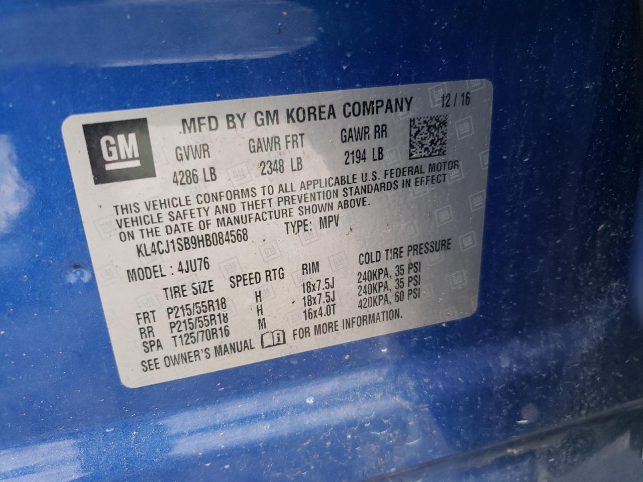 Photo 10 from auction – 2017 BUICK ENCORE SPO with VIN KL4CJ1SB9HB084568
