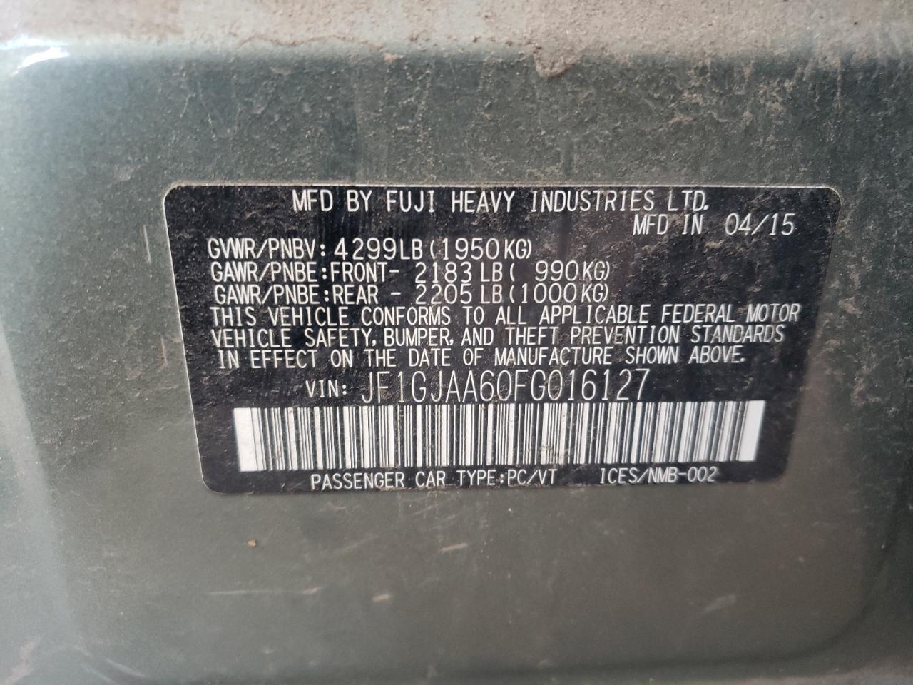 Photo 10 from auction – 2015 SUBARU IMPREZA with VIN JF1GJAA60FG016127