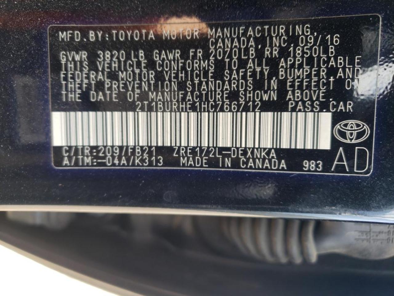 Photo 10 from auction – 2017 TOYOTA COROLLA L with VIN 2T1BURHE1HC766712