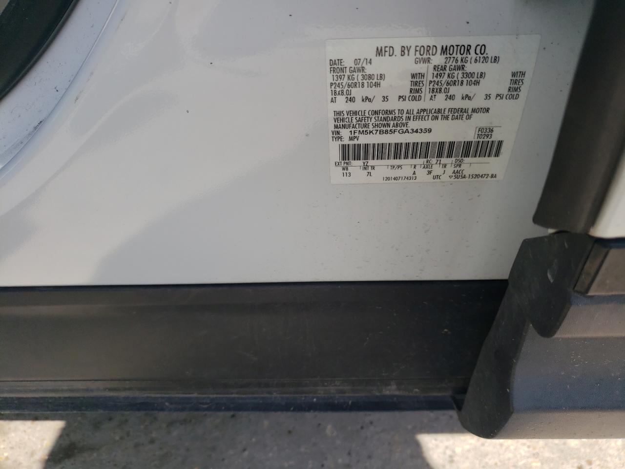 Photo 10 from auction – 2015 FORD EXPLORER with VIN 1FM5K7B85FGA34359