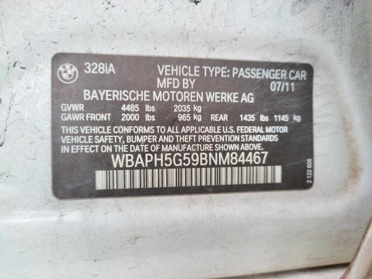 Photo 10 from auction – 2011 BMW 328 I SULE with VIN WBAPH5G59BNM84467