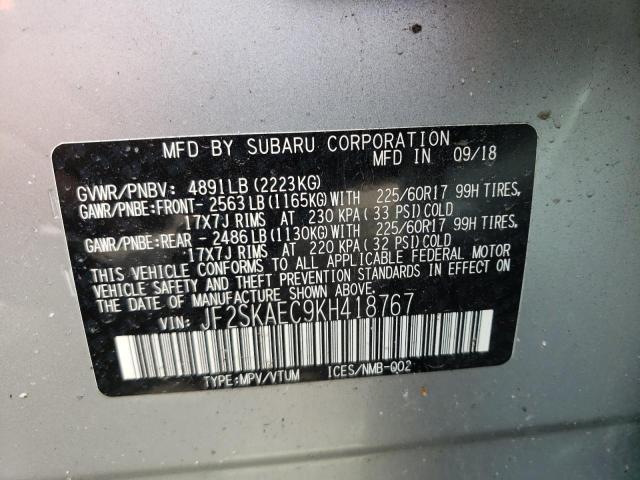 Photo 10 from auction – 2019 SUBARU FORESTER P with VIN JF2SKAEC9KH418767