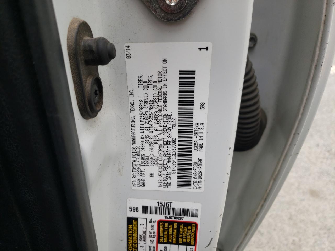 Photo 10 from auction – 2014 TOYOTA TUNDRA DOU with VIN 5TFUY5F13EX379002