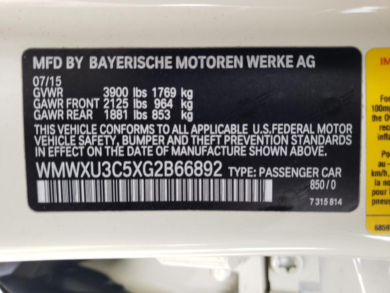 Photo 10 from auction – 2016 MINI COOPER S with VIN WMWXU3C5XG2B66892