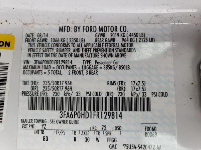 Photo 10 from auction – 2015 FORD FUSION SE with VIN 3FA6P0HD1FR129814