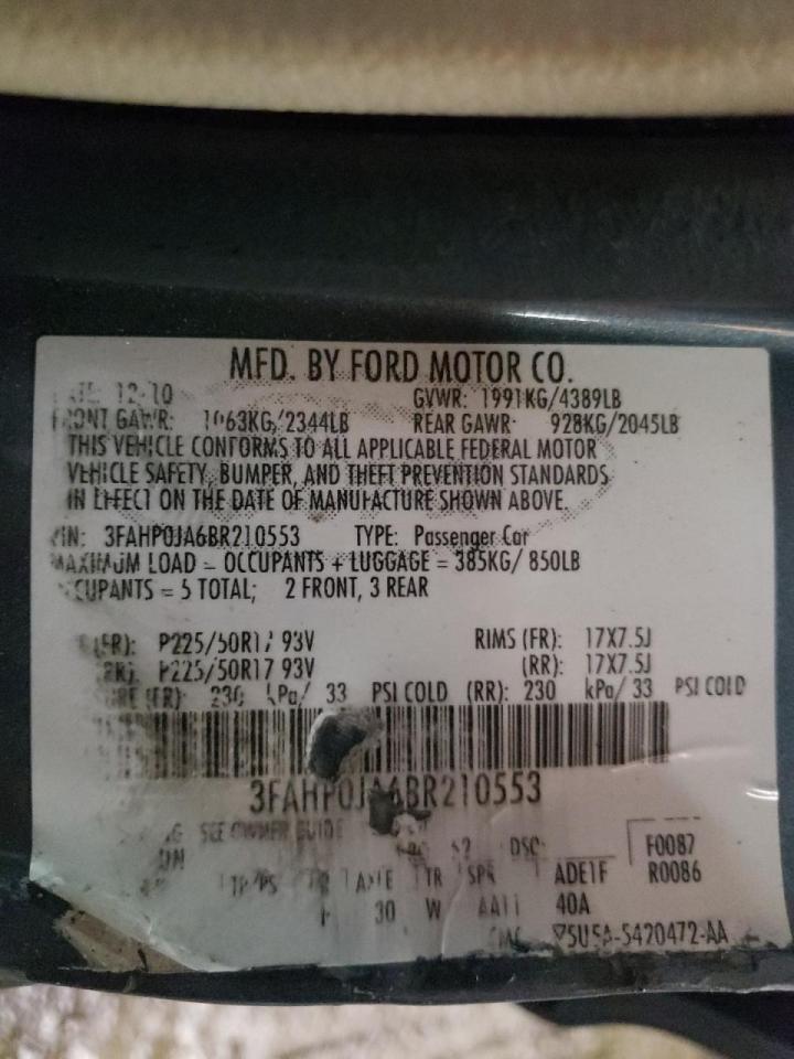 Photo 10 from auction – 2011 FORD FUSION SEL with VIN 3FAHP0JA6BR210553