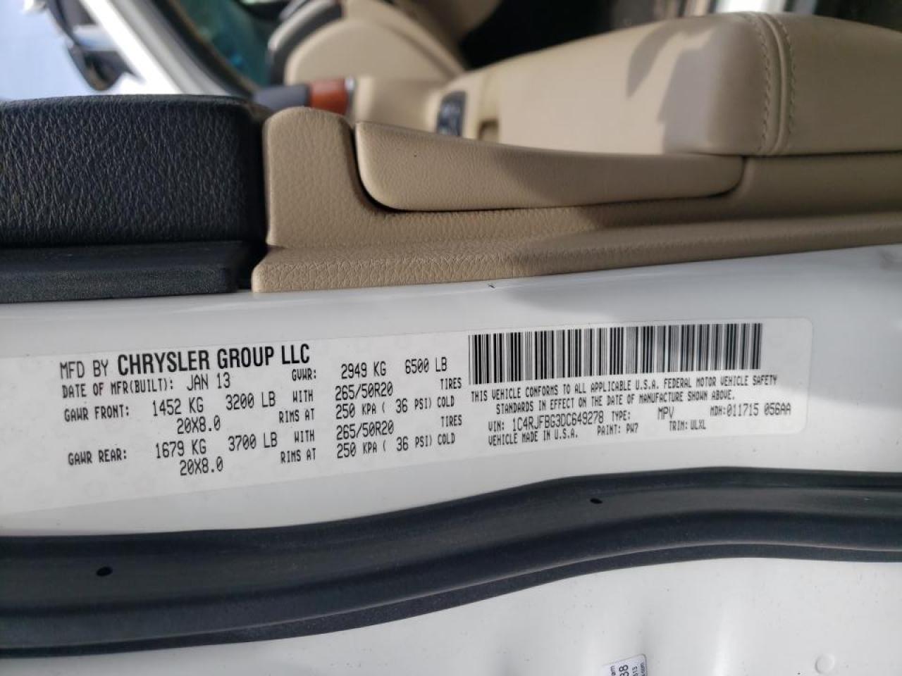 Photo 10 from auction – 2013 JEEP GRAND CHER with VIN 1C4RJFBG3DC649278