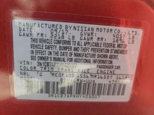 Photo 10 from auction – 2017 NISSAN SENTRA SR with VIN 3N1CB7APXHY405007