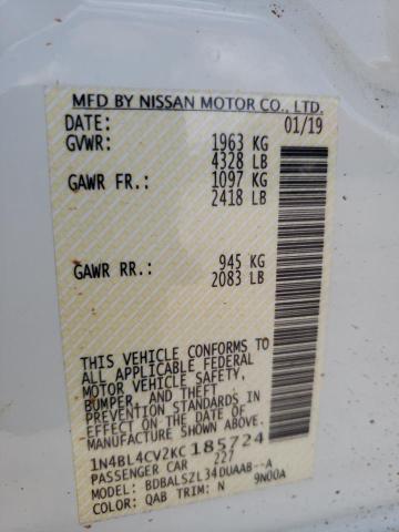 Photo 10 from auction – 2019 NISSAN ALTIMA SR with VIN 1N4BL4CV2KC185724