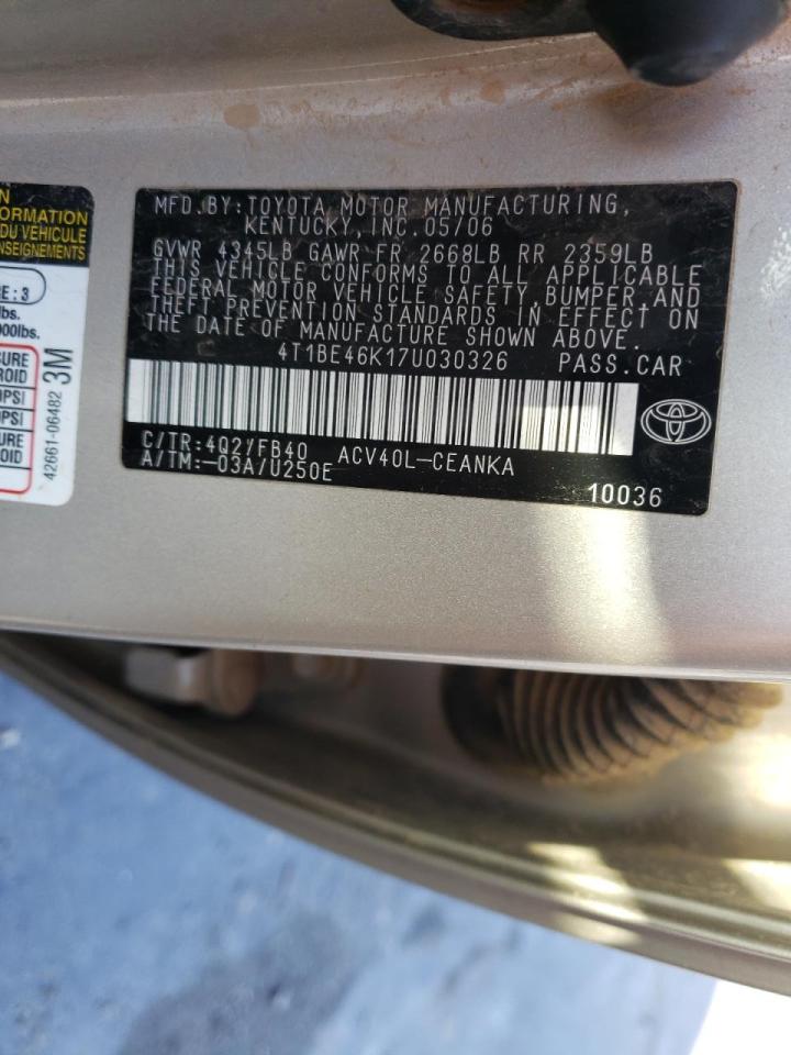 Photo 10 from auction – 2007 TOYOTA CAMRY CE with VIN 4T1BE46K17U030326