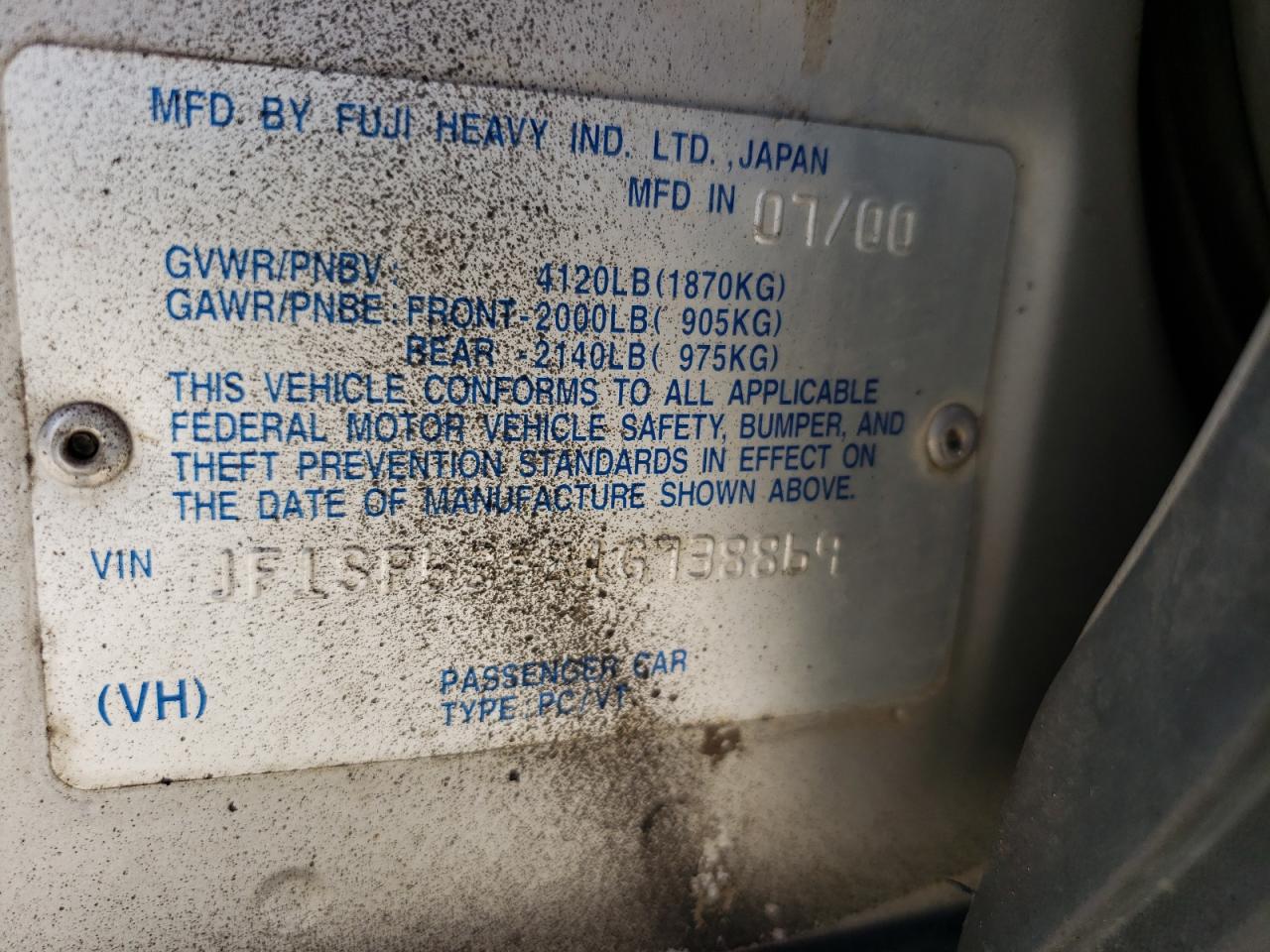 Photo 10 from auction – 2001 SUBARU FORESTER L with VIN JF1SF63581G738869