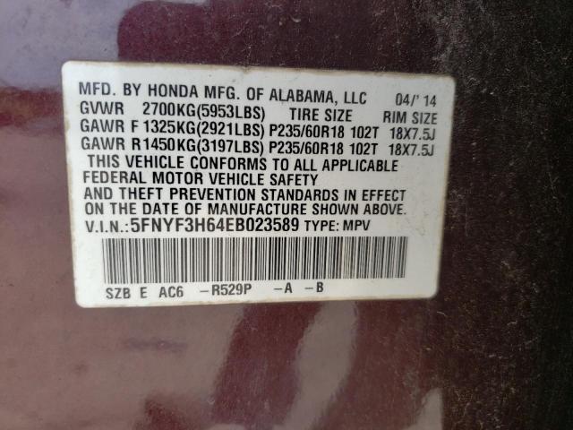 Photo 10 from auction – 2014 HONDA PILOT EXL with VIN 5FNYF3H64EB023589
