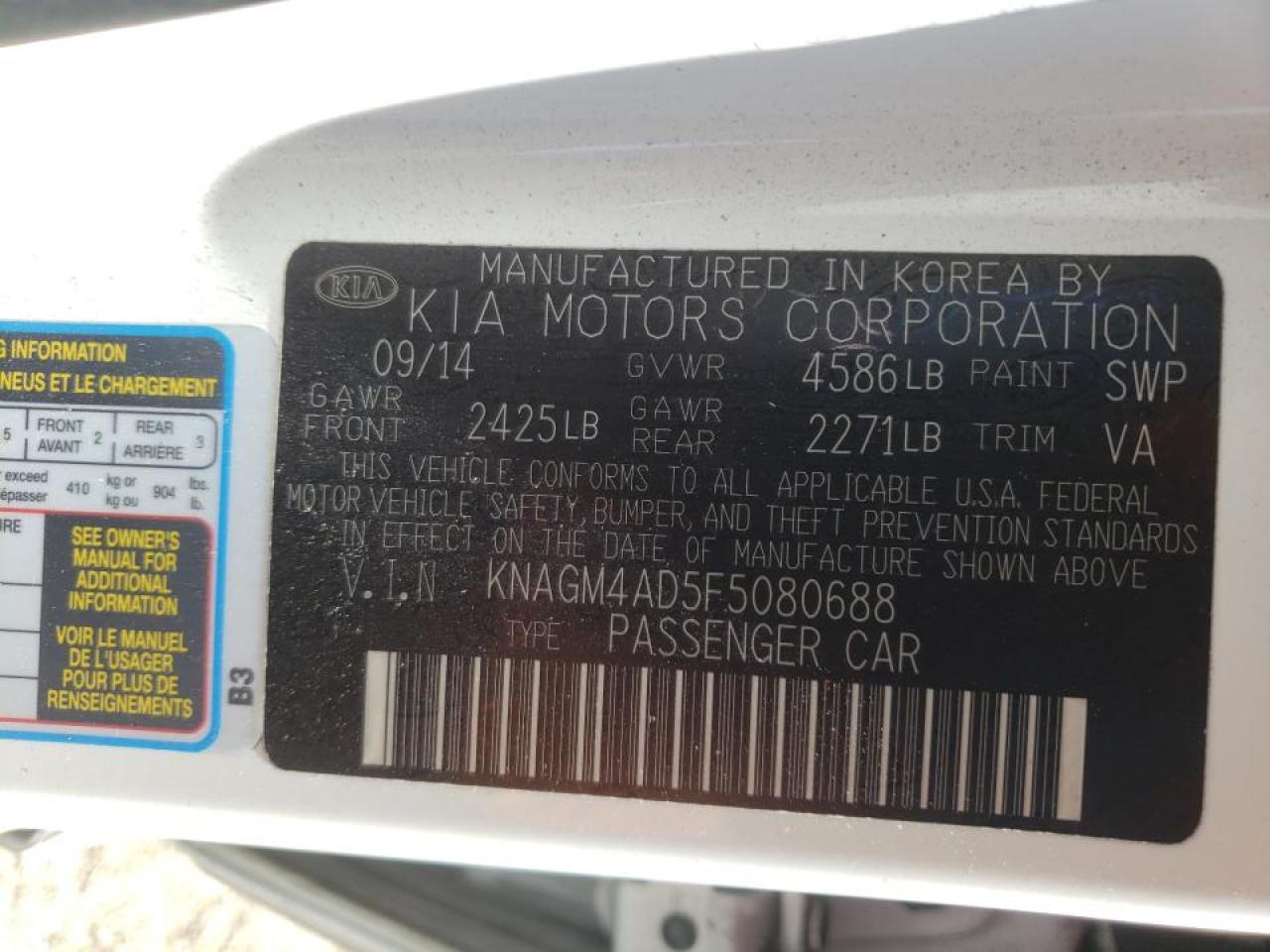 Photo 10 from auction – 2015 KIA OPTIMA HYB with VIN KNAGM4AD5F5080688