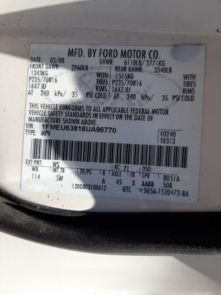 Photo 10 from auction – 2008 FORD EXPLORER X with VIN 1FMEU63818UA96770