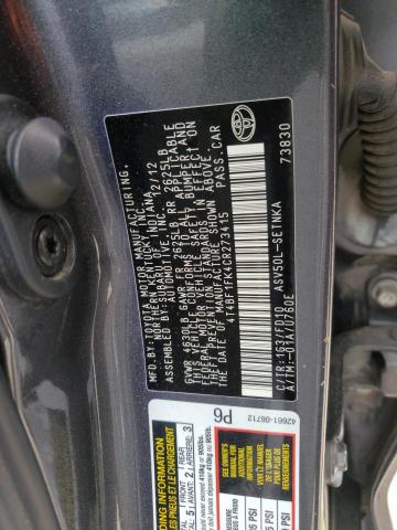 Photo 10 from auction – 2012 TOYOTA CAMRY BASE with VIN 4T4BF1FK4CR273415