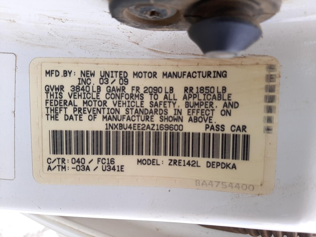 Photo 10 from auction – 2010 TOYOTA CARROLLA with VIN 1NXBU4EE2AZ169600