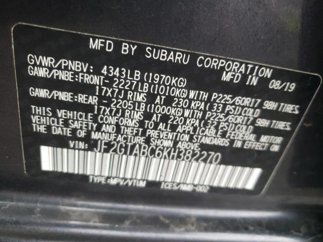 Photo 10 from auction – 2019 SUBARU CROSSTREK with VIN JF2GTABC6KH382270