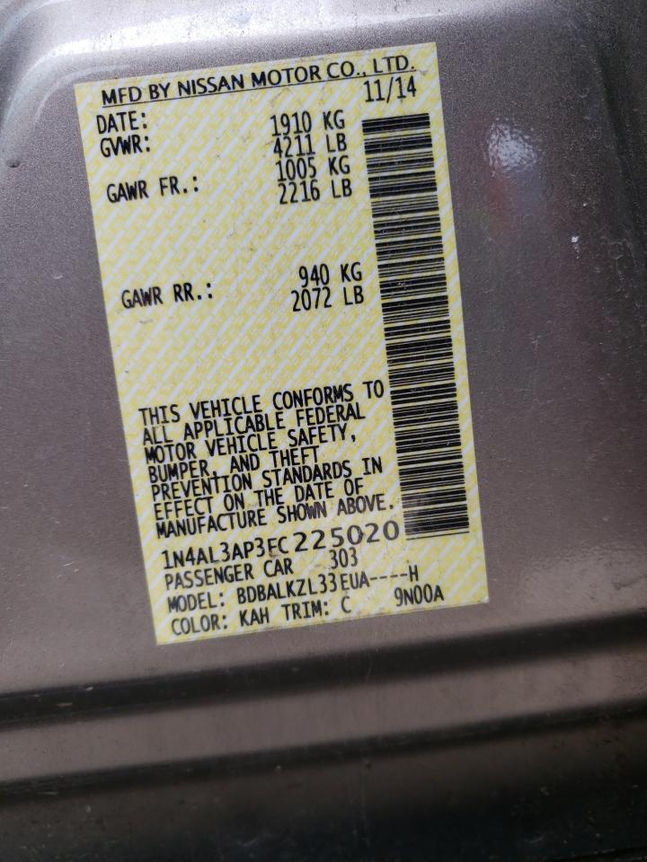 Photo 10 from auction – 2015 NISSAN ALTIMA 2.5 with VIN 1N4AL3AP3FC225020