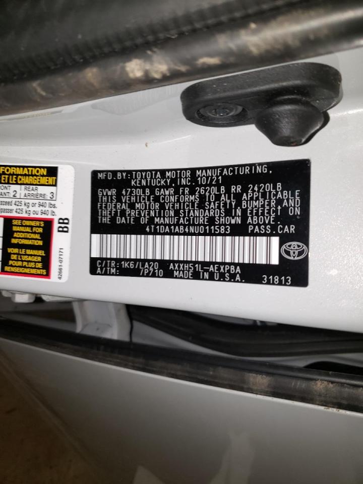 Photo 10 from auction – 2022 TOYOTA AVALON LIM with VIN 4T1DA1AB4NU011583