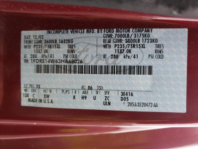 Photo 10 from auction – 2003 FORD ECONOLINE with VIN 1FDRE14W63HA68026