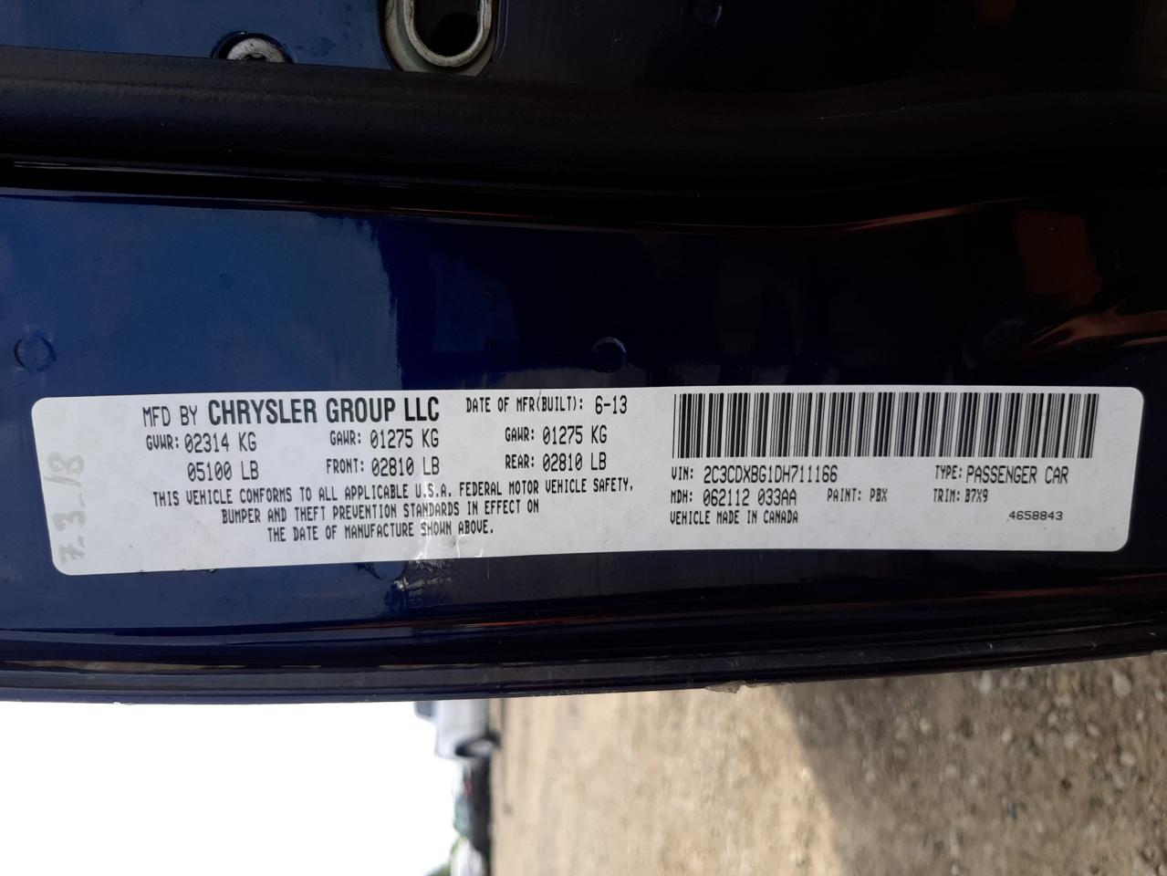 Photo 10 from auction – 2013 DODGE CHARGER SE with VIN 2C3CDXBG1DH711166