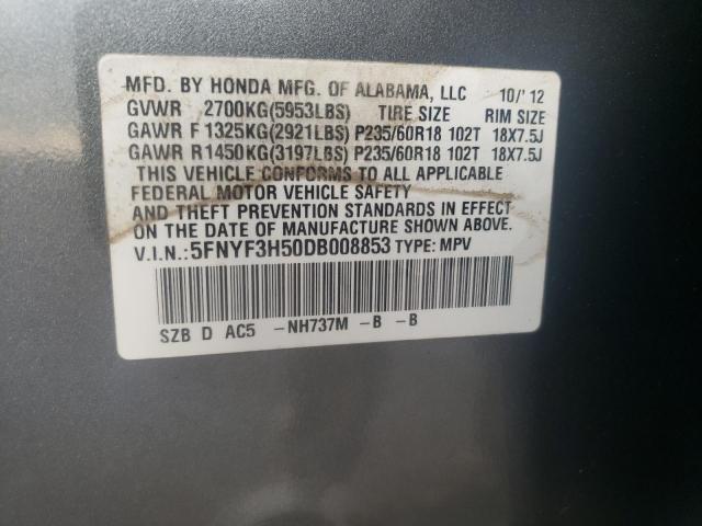 Photo 10 from auction – 2013 HONDA PILOT EXL with VIN 5FNYF3H50DB008853