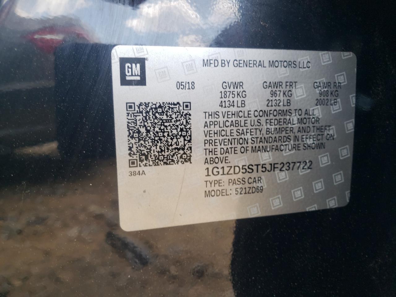 Photo 10 from auction – 2018 CHEVROLET MALIBU LT with VIN 1G1ZD5ST5JF237722