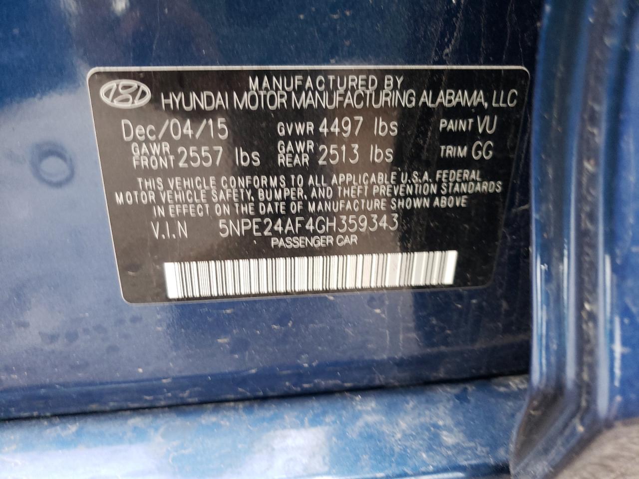 Photo 10 from auction – 2016 HYUNDAI SONATA SE with VIN 5NPE24AF4GH359343