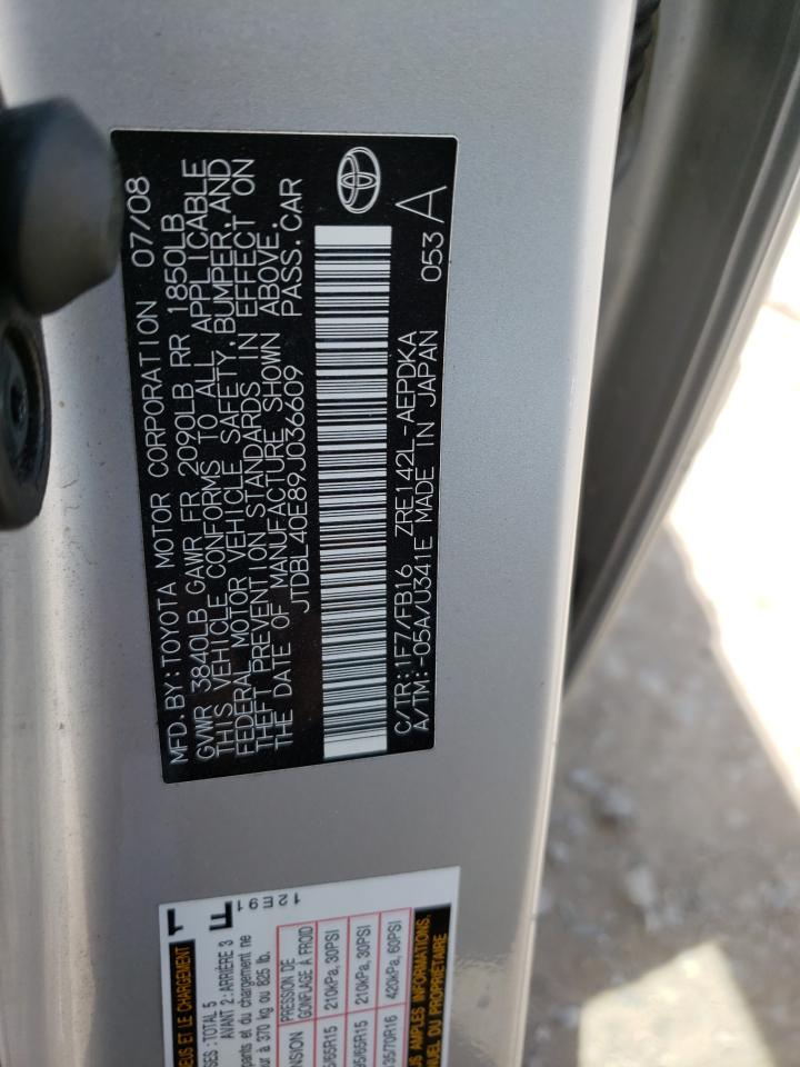 Photo 10 from auction – 2009 TOYOTA COROLLA BA with VIN JTDBL40E89J036609