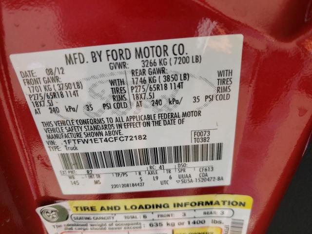 Photo 10 from auction – 2012 FORD F150 SUPER with VIN 1FTFW1ET4CFC72182