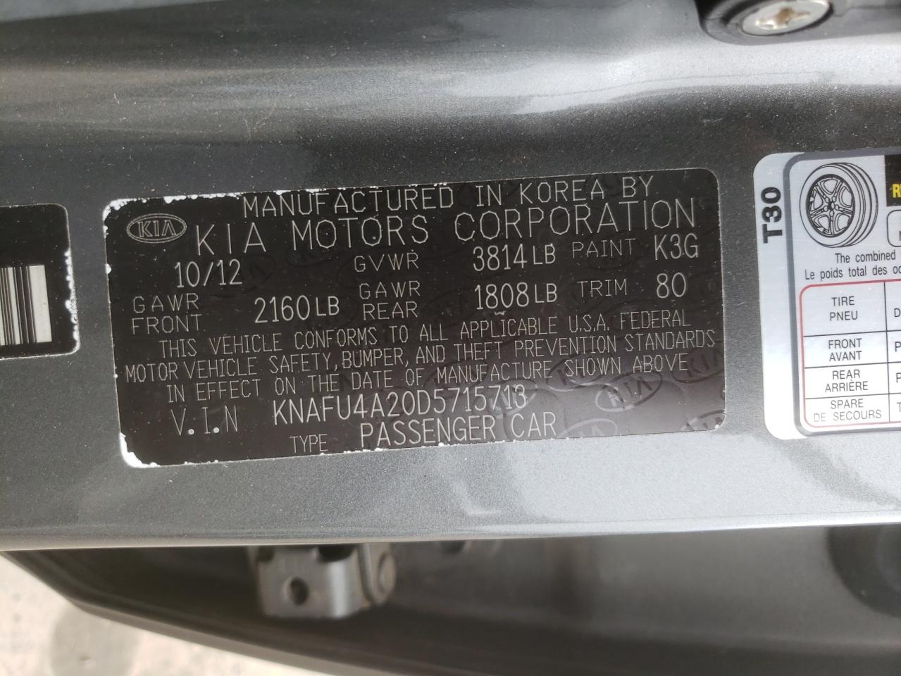 Photo 10 from auction – 2013 KIA FORTE EX with VIN KNAFU4A20D5715713