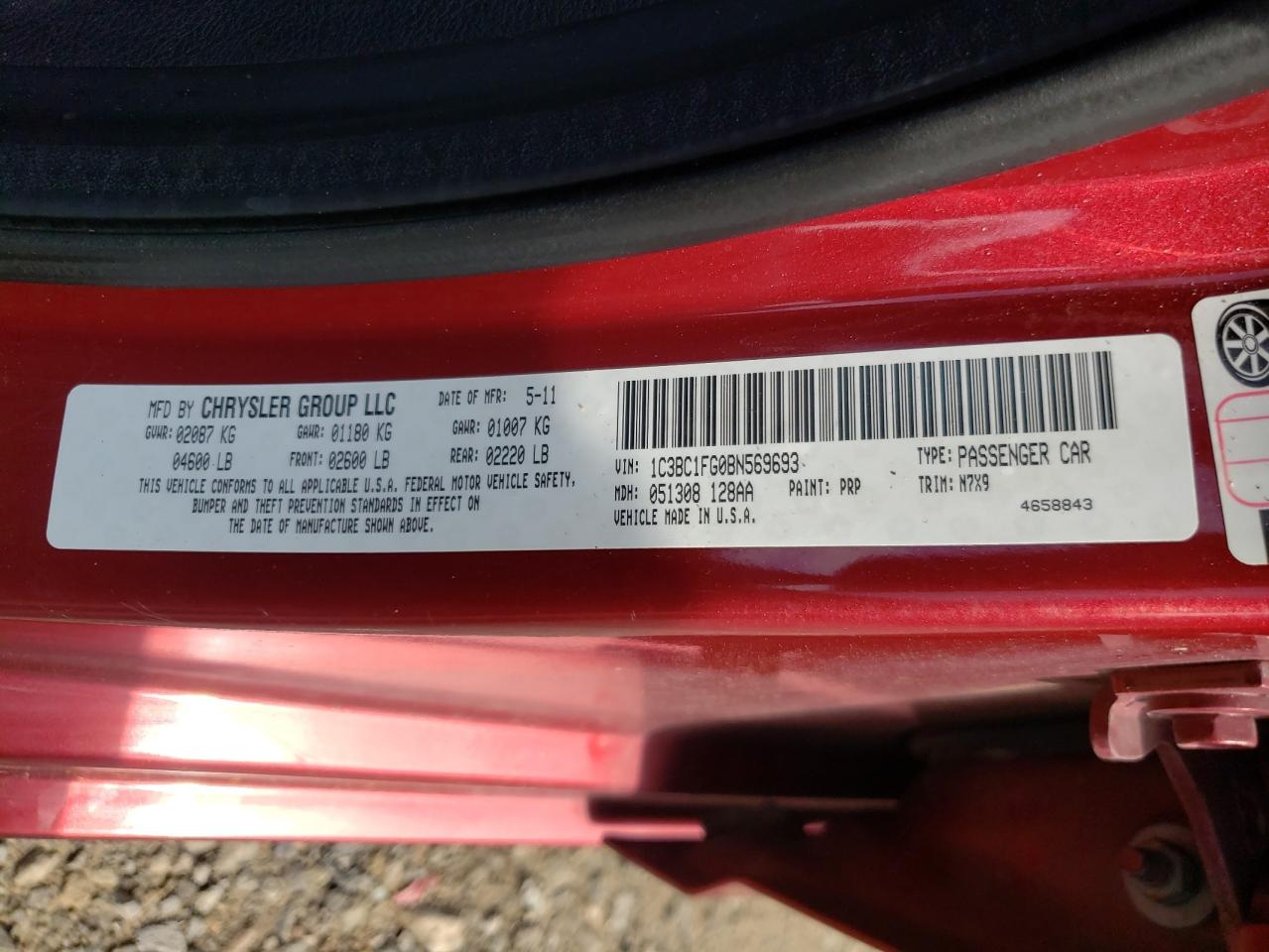 Photo 10 from auction – 2011 CHRYSLER 200 TOURIN with VIN 1C3BC1FG0BN569693
