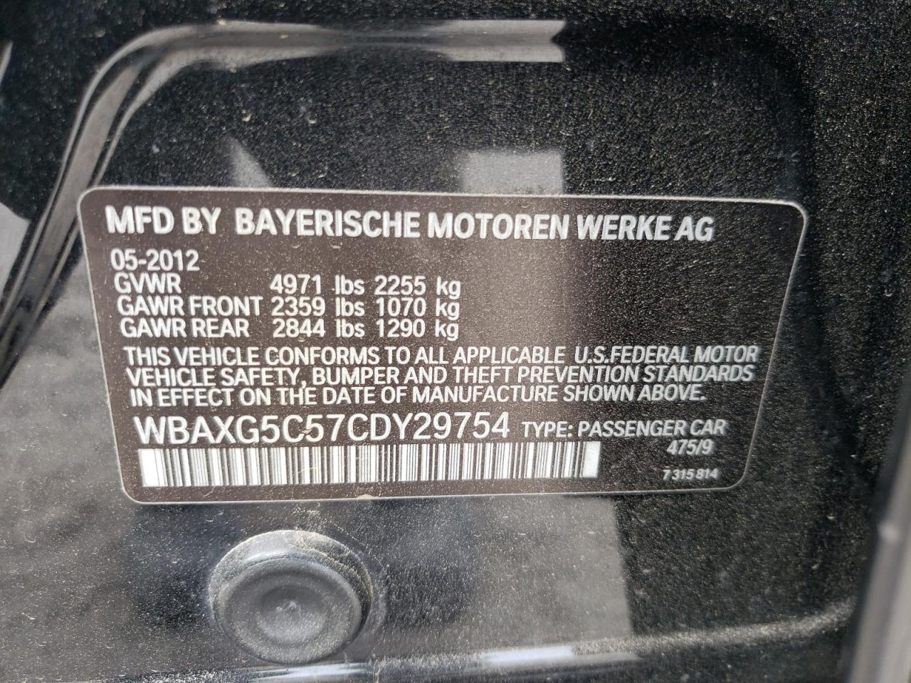 Photo 10 from auction – 2012 BMW 528 I with VIN WBAXG5C57CDY29754