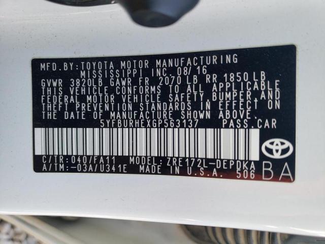 Photo 10 from auction – 2016 TOYOTA COROLLA with VIN 5YFBURHEXGP563137
