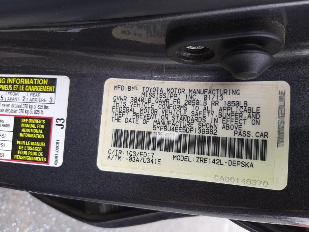 Photo 10 from auction – 2013 TOYOTA COROLLA BA with VIN 5YFBU4EE5DP139982