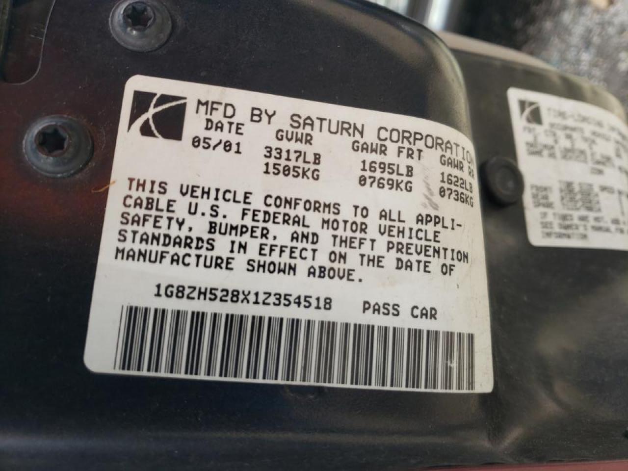Photo 10 from auction – 2001 SATURN SL1 with VIN 1G8ZH528X1Z354518