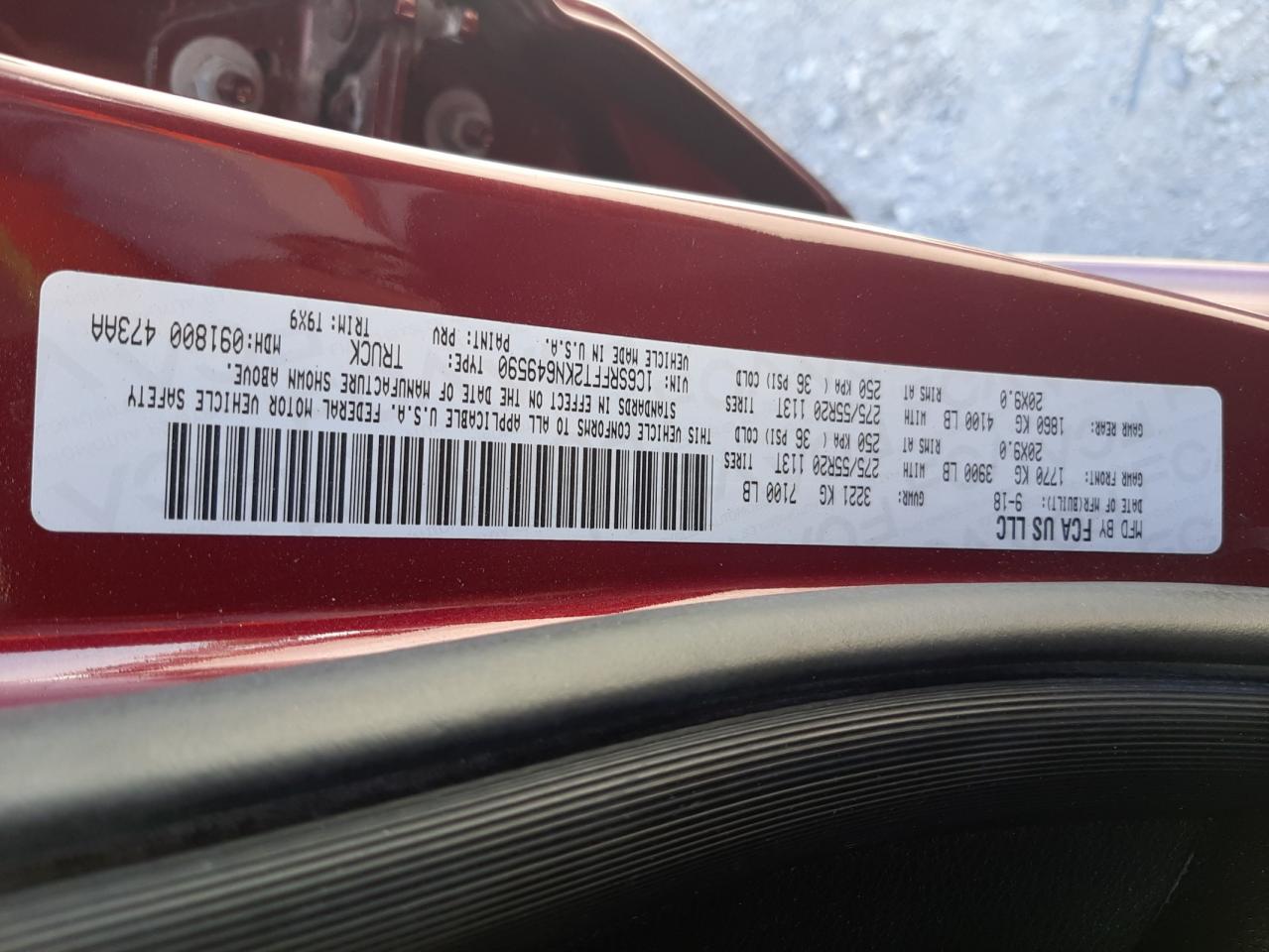 Photo 10 from auction – 2019 RAM 1500 BIG H with VIN 1C6SRFFT2KN649590