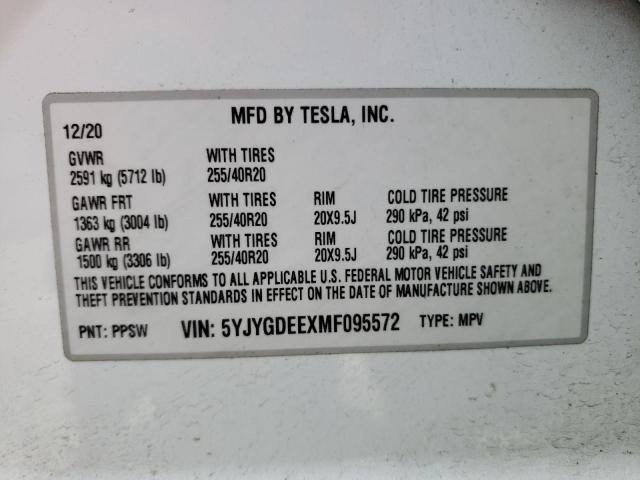TESLA MODEL Y 2021 с VIN 5YJYGDEEXMF095572 - Фото с аукциона