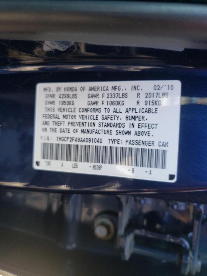 Photo 10 from auction – 2010 HONDA ACCORD LXP with VIN 1HGCP2F49AA091040