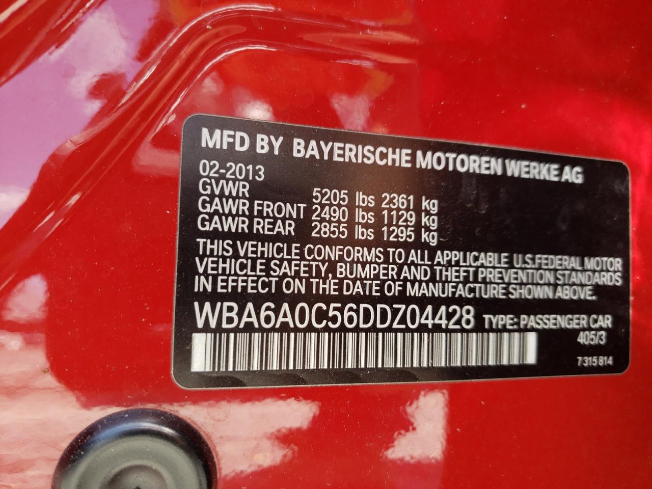 Photo 11 from auction – 2013 BMW 640 I with VIN WBA6A0C56DDZ04428
