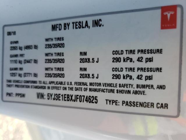Photo 10 from auction – 2018 TESLA MODEL 3 with VIN 5YJ3E1EBXJF074625
