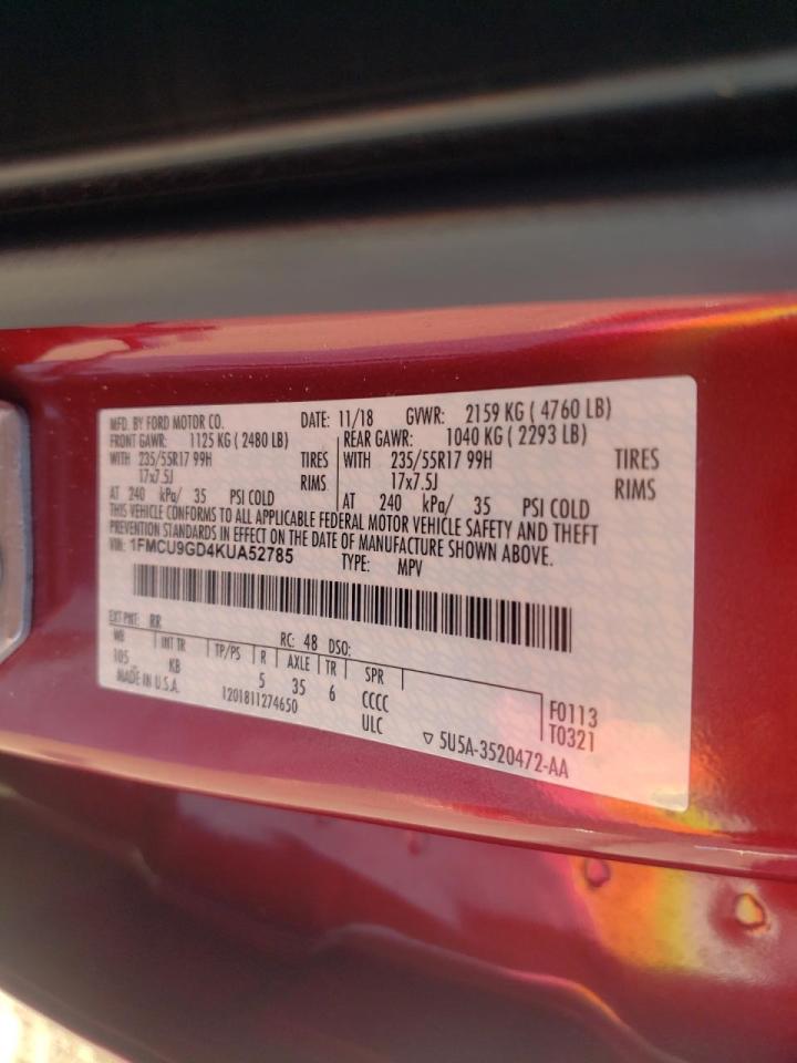 Photo 10 from auction – 2019 FORD ESCAPE SE with VIN 1FMCU9GD4KUA52785