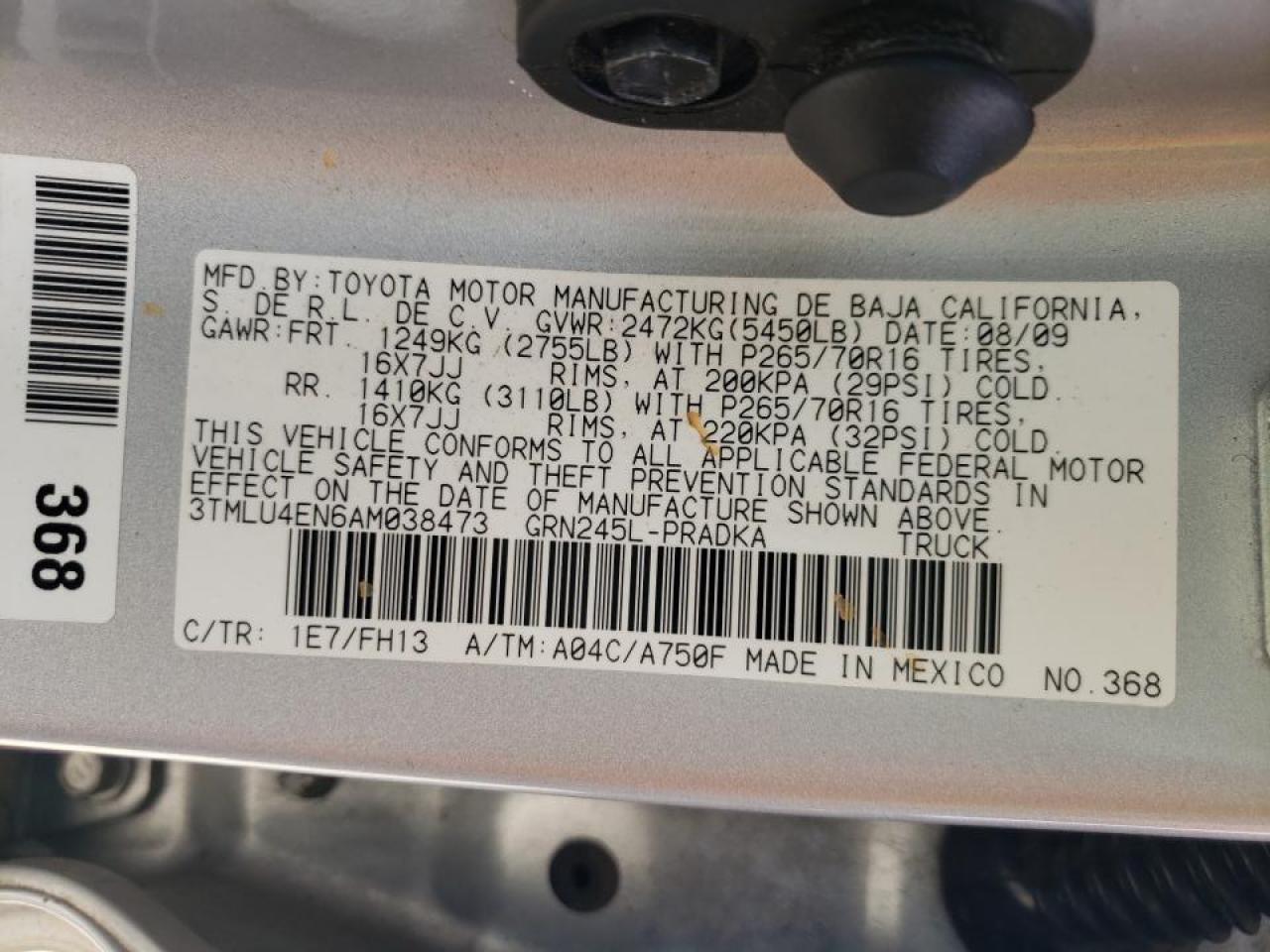 Photo 10 from auction – 2010 TOYOTA TACOMA DOU with VIN 3TMLU4EN6AM038473