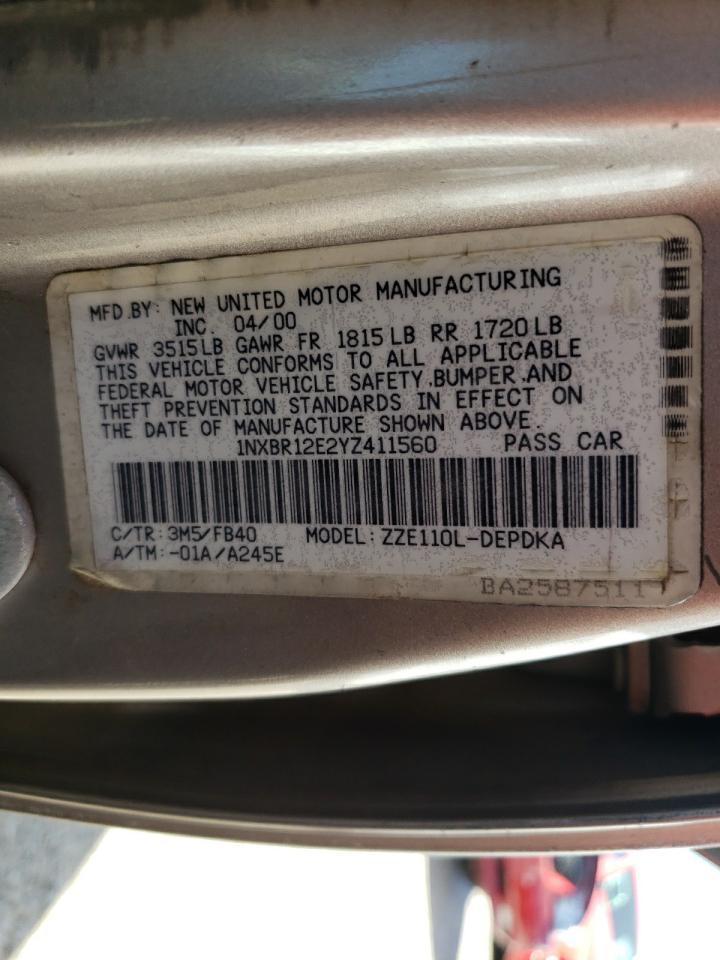 Photo 10 from auction – 2000 TOYOTA COROLLA VE with VIN 1NXBR12E2YZ411560