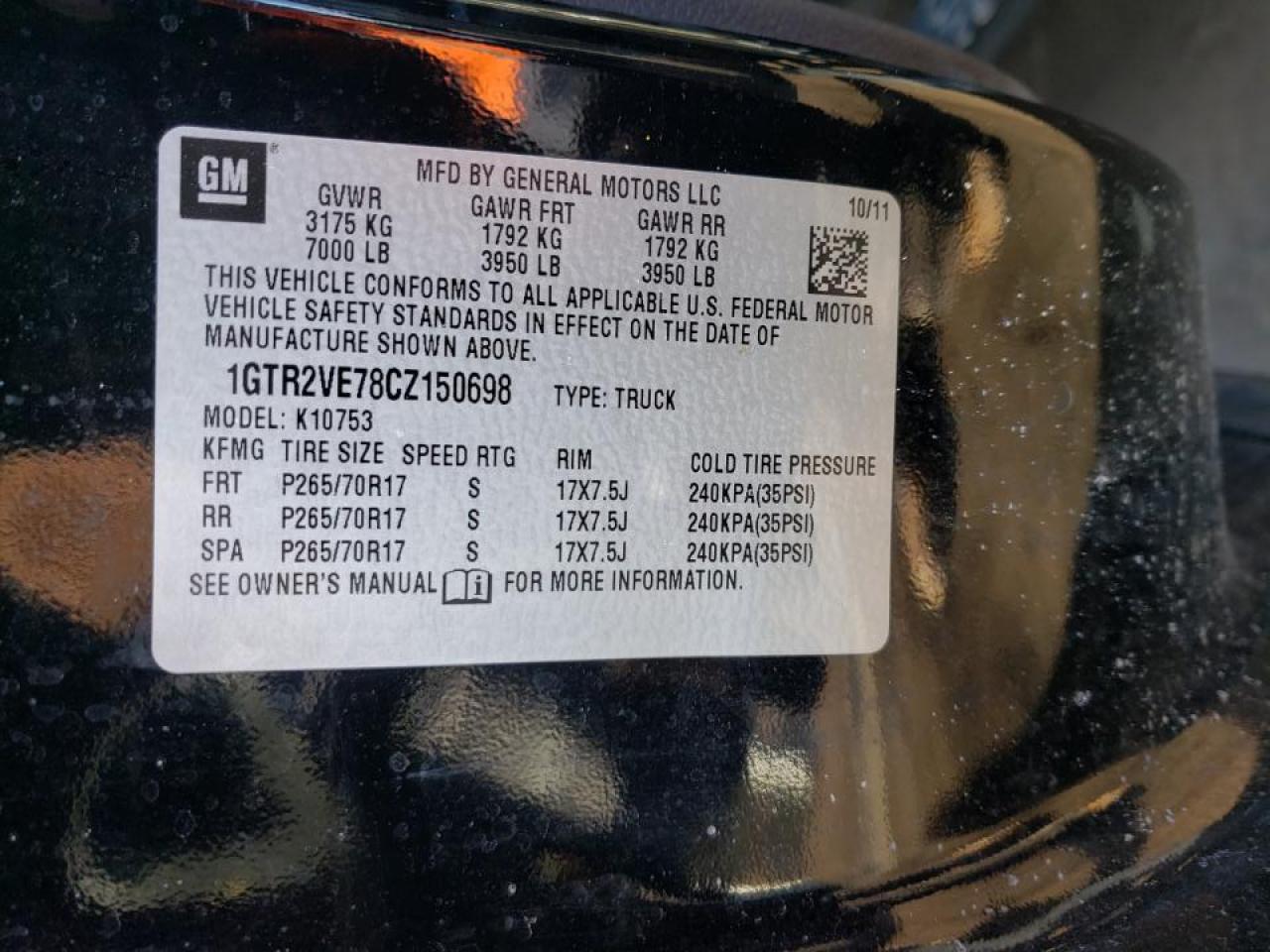Photo 10 from auction – 2012 GMC SIERRA K15 with VIN 1GTR2VE78CZ150698
